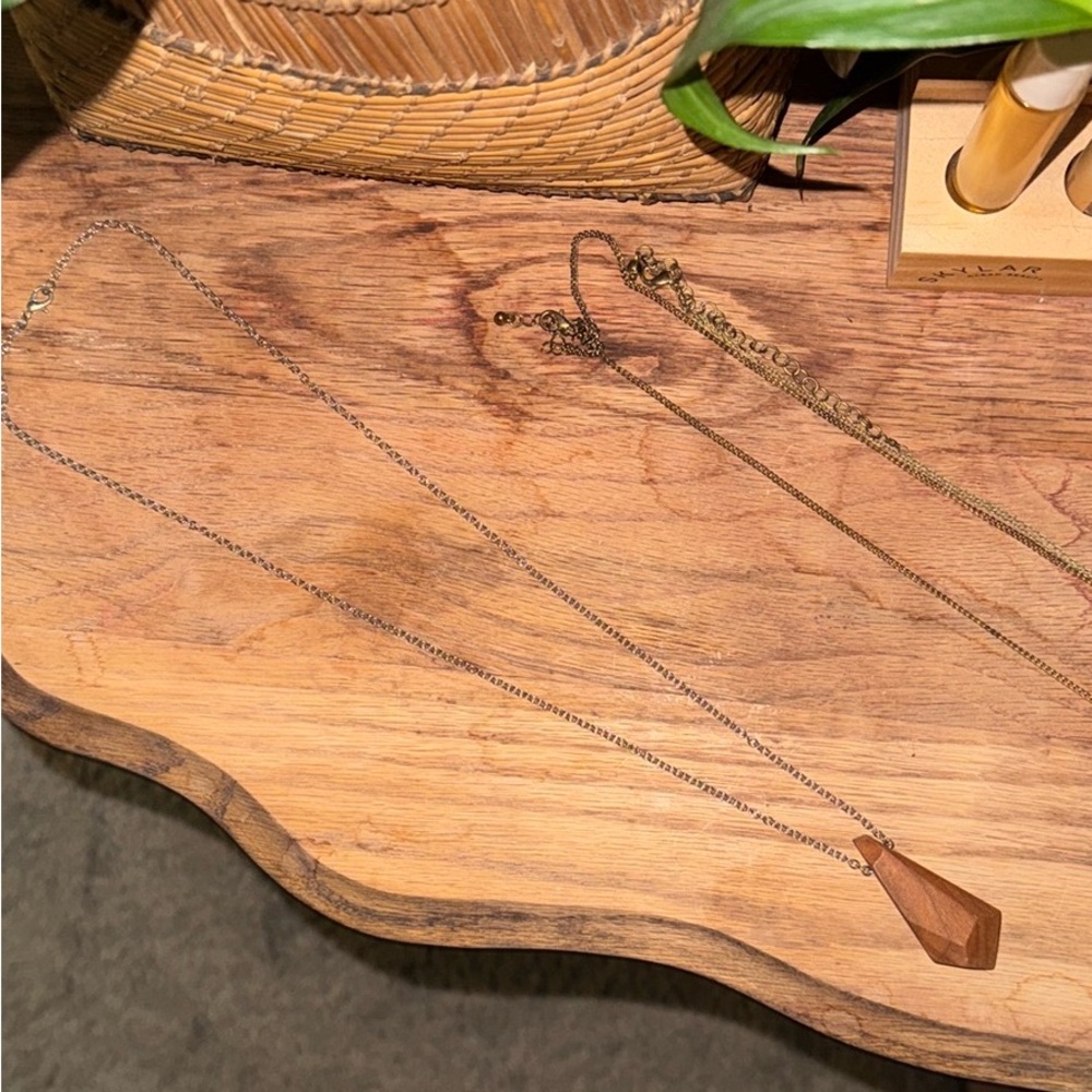 Wooden Pendant Necklace with Gold Chain